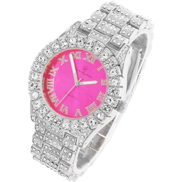 Women\'s Big Rocks Bezel Colored Dial with Roman Numerals Fully Iced Out Watch main image 5